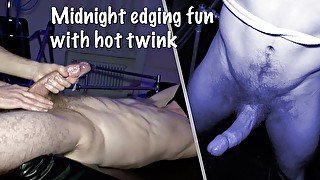 Midnight edging fun with hot twink buddy