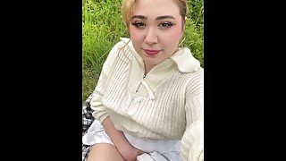 naughty chubby teen is masturbating outside