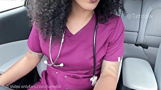 Naughty Nurse Masturbates & Squirts in car while on Break