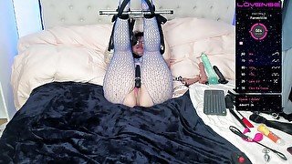 Restrained with legs in the air submissive