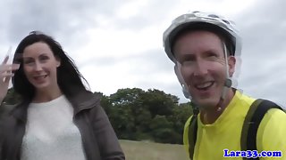 British mature in stockings picks up cyclist for fuck