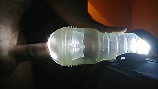 Pulsating Creampie in Fleshlight with clear side view, slow motion, ASMR