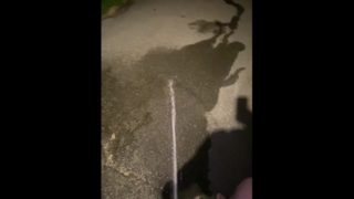 Desperate Pee Girl Sprays her Driveway with multiple huge Pee streams