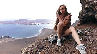 Avid climber Angel B would love to masturbate right on the rocks