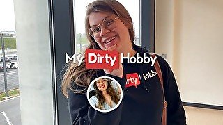 MyDirtyHobby - Nerdy babe fucks and creampied in public