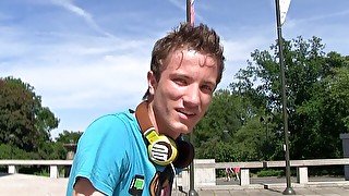 Curly twink boy takes a facial in the bushes