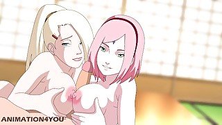 Sakura and Ino Naruto Titjob Anime Hentai Cartoon Kunoichi Trainer Boruto Milf Teen Asian japanese