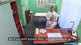 Naughty doctor gives a massage to his nurse and receives head