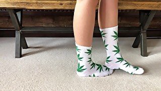 SEXY GIRL SHOWS 420 SOCK FOOT FETISH AND SMOKING HOT FEET