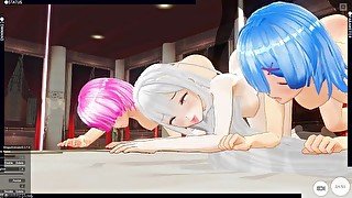 3D HENTAI Group sex with Ram, Rem and Emilia (RE ZERO, PART 2)