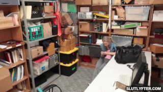 Tiny thief fucked by security on table in his cabinet