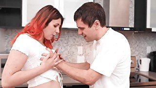 Very thick redhead with a fat ass getting used in the kitchen