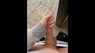 Jerking off in public toilet