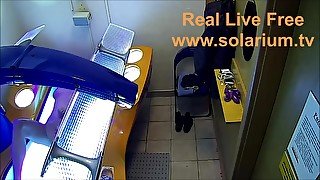 Hot Horny Girl masturbates in Public solarium