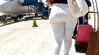 Full panty lines big heavy booty white jeans