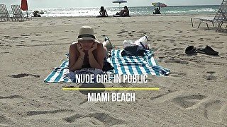 Nude Girl Public Walking at the Beach  Miami Florida