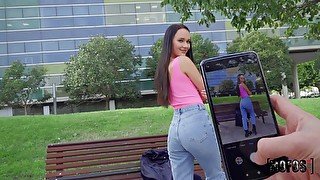 Charming amateur Sasha Sparrow sucks and rides in the public