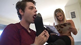 Licking her socks