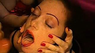 Collared Bukkake Whore Gets Fucked