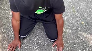 Ebony Domme Ballbusting in Public on her Foot Fetish Slave - POV - FULL