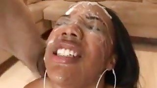 Cum faced black girl calls white girl to eat cum off her