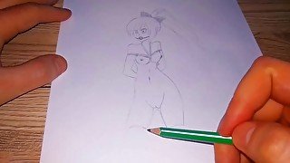 Drawing a Japanese woman in a bondage and gagged