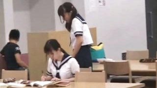 Asian schoolgirl pussy teased in the library on camera