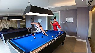 Amateur couple playing pool and have sex