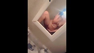 Sexy milf fingers herself before shower