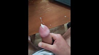 Throbbing my thick cock at the desk till CUMSHOT ( circumcised cock - real homemade video )