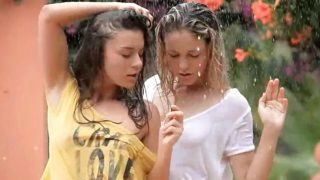 Beautiful teens in the rain