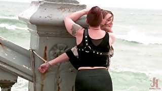 Mistress Kara abuses Ashley Lane with toys in public humiliation scene