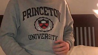 19 year old college frat boy jerks of wearing sweatshirt