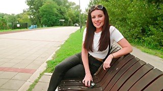 Risky blowjob in the park with cum in the mouth