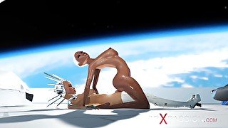 Super sexy android dickgirl fucks a hot ebony on a spaceship