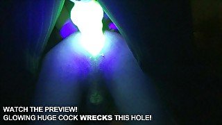 Neon Glow Ejaculating Strapon Cock - Thick Dildo Pegging By Blacklight