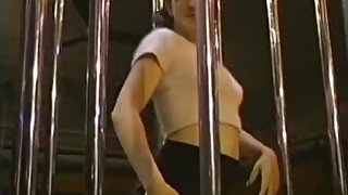 Fucking a cute brunette stripper in the club