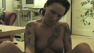 Tattooed mature neighbor chick jerks off my long shaved dick