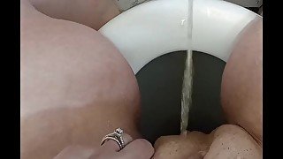 Extreme fat pussy view! I pee in my panties then hold my fat pussy open for him to pee on me