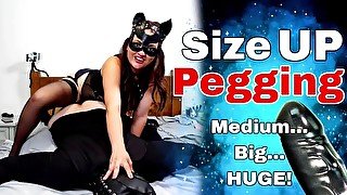 Size Up Pegging! Bigger & Huge Strap On! Anal Prostate Femdom Fucking Bondage Real Homemade Couple