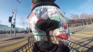 street city public cycling bubble butt yoga pants