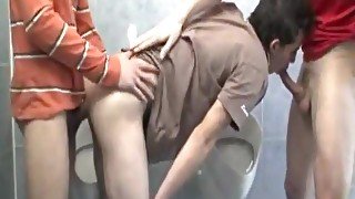 Legal Age Teenager Bare Threeway In Public Restroom