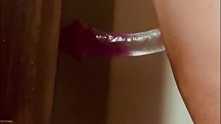 Sticking my dildo to my dresser and fucking it till I cum