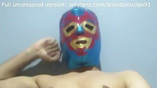 Masked male wrestler masturbating in bed 01 (preview)