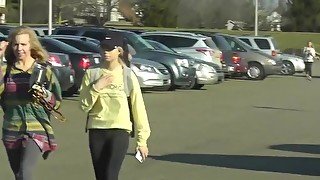 Two public ejaculations watching college spandex leggings