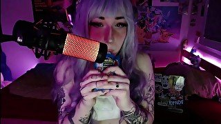 cute girl doing ASMR eating sounds like a fat f*ck