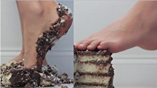 teen destroys cake with her feet