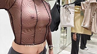 Trying on sheer clothes in dressing room