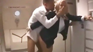 Blonded flight attendant fucks Japanese guy