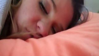 Sleepy girlfriend couldn't wait when I cum all over her face